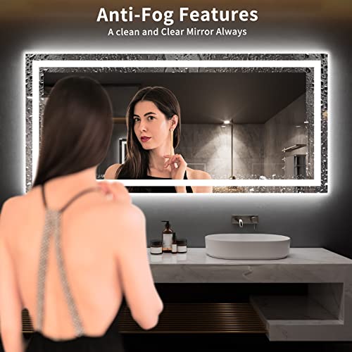 LOAAO 77X36 LED Bathroom Mirror with Lights, Anti-Fog, Dimmable, Backlit + Front Lit, Lighted Bathroom Vanity Mirror for Wall, Memory Function, Tempered Glass, ETL Listed