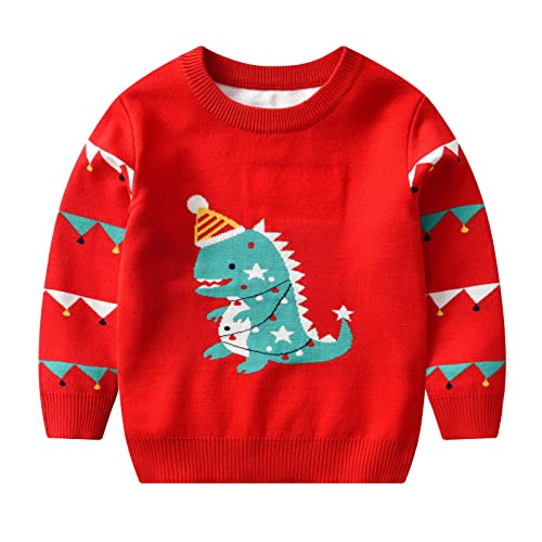 Toddler Boys Girls Pullover Christmas Long Sleeve Dinosaur Print Knit Sweater Winter Thermal Warm Thick Tops