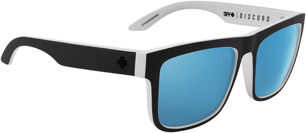 Spy Optic Discord, Square Sunglasses, Color and Contrast Enhancing Lenses, Whitewall - HD Plus Gray Green with Light Blue Spectra Mirror Polarize Lenses