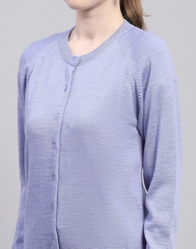 Image of Monte Carlo Womens Solid Blue Round Neck Full Sleeve Cardigan