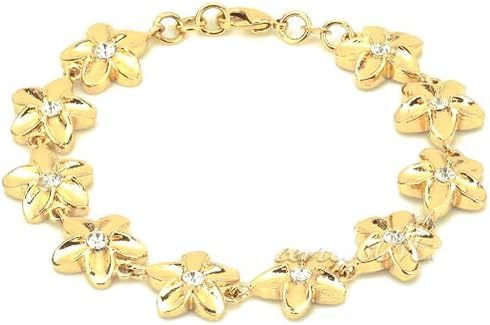 NP JEWELRY 18K Yellow Gold Filled Bracelet Flower Crystal Link Chain