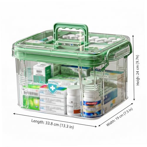 Boîte à médicaments transparente verte à double couche pour rangement maison