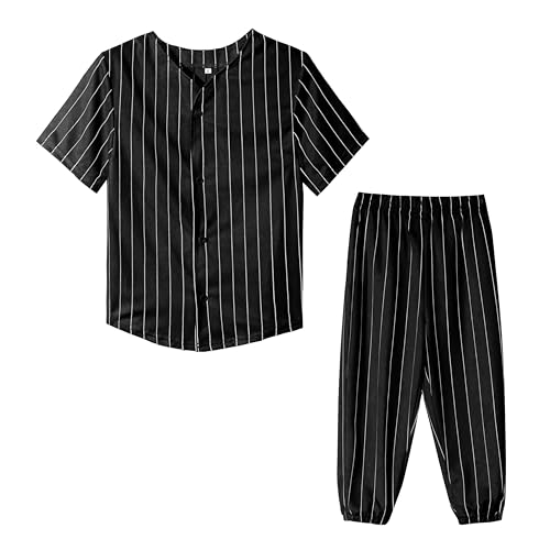 Image of Yuji Itadori Toddler Boys Baseball Pants Set Striped Sport Shorts Set Kids Button Down Shirts Elastic Waist Pants