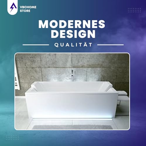 VBChome Badewanne 180x80 cm Acryl SET – Rechteckwanne Weiß, mit Schürze, Siphon, Wannenfüße, Ablaufgarnitur Chrom, Modernes Design, Freistehend oder Einbau, Pflegeleicht, Robuste Acrylwanne