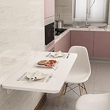 Wall Mounted Drop Leaf Table Folding Wall Table, Laundry Folding Table ,Floating Card Desk,Space Saving Lightweight Hanging Table for Study, Bedroom, Bathroom, Or Balcony  Color White , Size 50x5