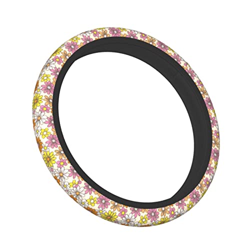 Smoaffly Steering Wheel Cover Retro Cute Orange Daisies, Sunflowers，Universal 15 Inch Suitable For Women, Non-Slip Soft Elastic Fabric Protector Car Accessories #TOP6
