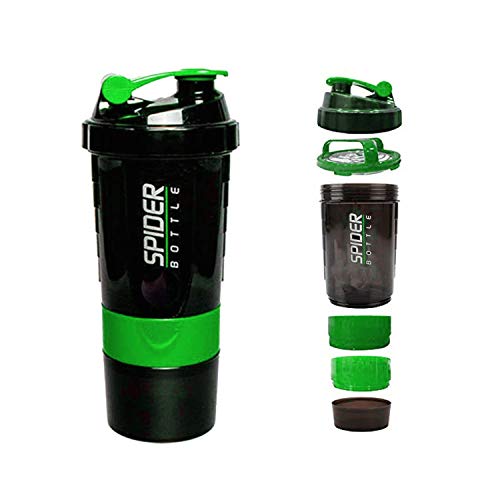 Image of Protein Shaker Bottle / 100% Leakproof Guarantee Sipper Bottle Ideal for Protein Shaker Bottle / 500ml with 2 Storage Compartment Cup for Gym, Yoga, Hiking, Cycling, BPA Free Material.(Green)