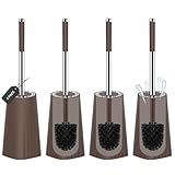 SetSail Toilet Brush, Compact Size Toilet Bowl Brush and Holder Toilet Brushes for Bathroom with Stainless Steel Handle Toilet Cleaner Brush with Durable Scrubbing Bristles, 4 Packs, Brown