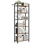 VASAGLE 6-Tier Bookshelf, Bookcase with Steel Frame, Book Shelf for Living Room, Home Office, Study, 11.8 x 26 x 73.2 Inches, Industrial Style, Rustic Brown and Ink Black ULLS062B01