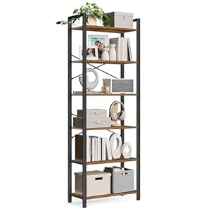 VASAGLE 6-Tier Bookshelf, Bookcase with Steel Frame, Book Shelf for Living Room, Home Office, Study, 11.8 x 26 x 73.2 Inches, Industrial Style, Rustic Brown and Ink Black ULLS062B01