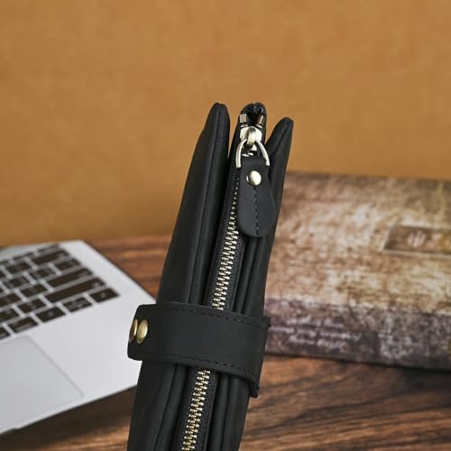 Retro Genuine Leather Travel Wallet for Men RFID Blocking with Security Chain Closure (Black)3