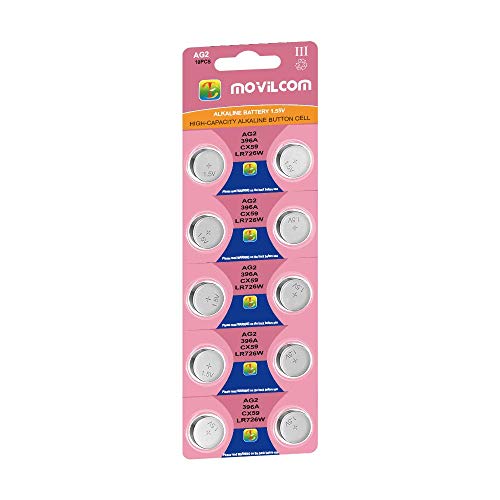 MovilCom® - Pile bouton AG2 pour montre, 1,5 V, équivalente à 397, SR726SW, V397, D397, S726E, 607, 280-28, SB-AL, SR59, SR726, GP397, L726, 397A, 397X, E397, AG-2, AG2 Cover