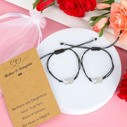 Image of EOBOH Mother's Day Gift Bracelets, Mother's Day Bracelets Adjustable Hearts Mother Daughter with Card, Love Mothers Day Gifts for Grandma Daughter Accessories
