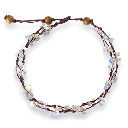 Anklet Stone Handmade Braided Rope Ankle Natural Stone Turtle Starfish Dolphin For Women Girls (White Crystal) #TOP6