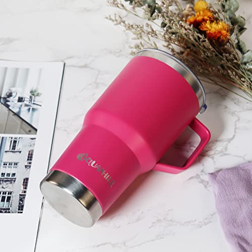 Aquaphile 30Oz Stainless Steel Insulated Coffee Mug With Handle, Double Walled Vacuum Travel Cup With Lid & Straw, Reusable Thermal Coffee Cup, Portable Coffee Tumbler, For Hot&Cold Drinks(Rubine Red) #TOP6