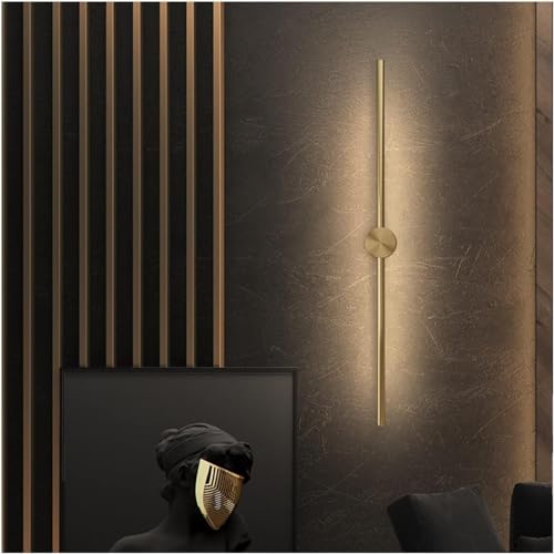 Lámpara de Pared de Cobre con Espejo Frontal de Lujo, luz LED, Compatible con Sala de Estar, baño, Dormitorio, Pasillo Minimalista, lámpara de Noche (un Solo Color, Largo 735 x 100 mm).
