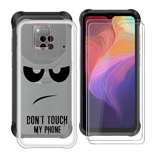 KJYF Coque pour Ulefone Power Armor 14 Pro, 2 Pièces Verre Trempé écran Protecteur Transparente Souple Cover Antichoc Housse Etui, Verre Trempé pour Ulefone Power Armor 14 Pro (6.52") - DU05 Cover