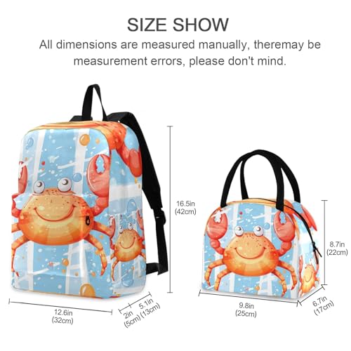 Kids Backpack Set, Cartoon Cute Red Crab Waterproof Cooler Backpack, Backpacks Sets for Girls2