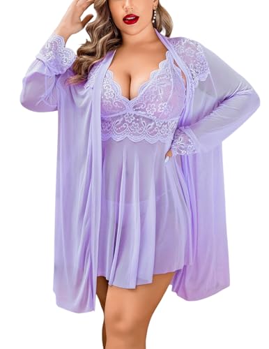 Image of Avidlove Plus Size Lingerie Sexy Lingerie Set Women's Exotic Nightgowns Lace Chemise Lingerie Side Slit Nightdress