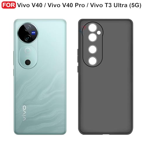 Image of CEDO Back Cover for Vivo V40 / Vivo V40 Pro /Vivo T3 Ultra (5G) | Camera Bump Protection & Inner Velvet Fabric Lining | Ultra Slim Matte Soft Rubberised Case Cover (Black)