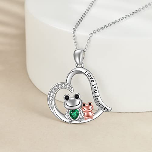 POPLYKE Frog Necklace for Women Sterling Silver Cute Frog Hold Blue/Green Heart Cubic Zirconia Pendant Necklace Jewelry for Mom Daughter4