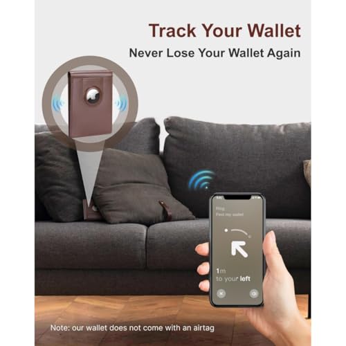 Genuine Leather Wallet for Men Slim Bifold with Built-in AirTag Holder RFID Blocking Design 8 Card Slots Minimalist Front Pocket Wallet Gift Box (Vintage Brown)4