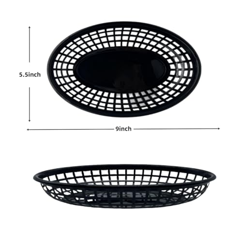 18Pcs Black-Oval Plastic Fast Food Serving Baskets, Reusable Sturdy Plastic Serving Baskets for Fast Food Great for Hot Dogs, Chicken, Burgers, Sandwiches, Fries (9in x 5.5in) - Thumbnail 2