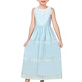 Sunny Fashion Flower Girls Dress Blue Lace A-Line Sleeveless Elegant Wedding Party Special Event Size 10