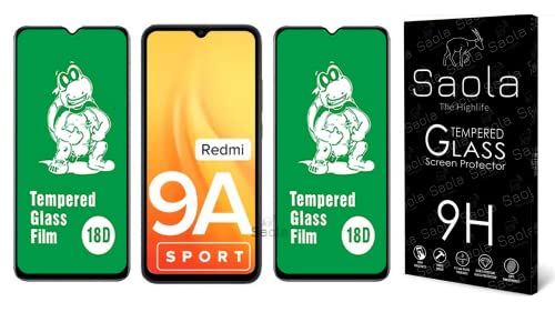 Image of Saola 18D Tempered Glass With Inbuilt AirBag Borders For Redmi 9A Sport (Pack Of 2) with Free Installation Kit. Full screen Coverage - 6.53 inch