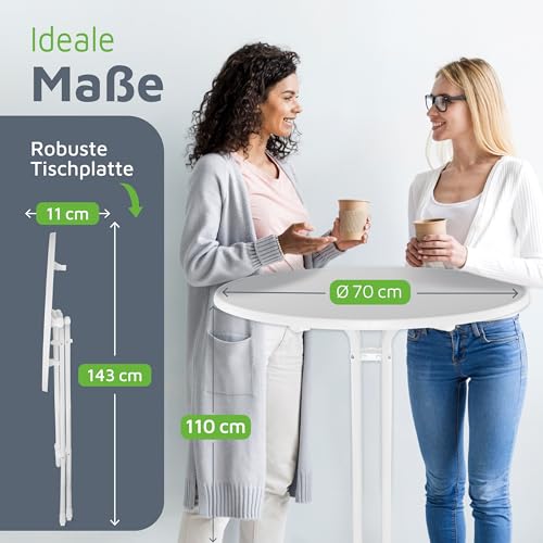 Klappbarer Stehtisch BeFair in Weiß, 70 cm Rund, Stabil und Kompakt