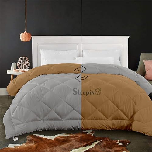 Image of 600 GSM Heavy Winter Single Bed Comforter | Microfiber, Breathable, Reversible,Soft, Lightweight & Machine Washable Comforter for Single Bed 60x90 Inch - BeigeSilver