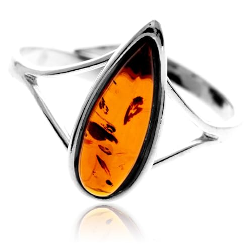 Bague en ambre de la Baltique et argent 925 ajustable au design classique