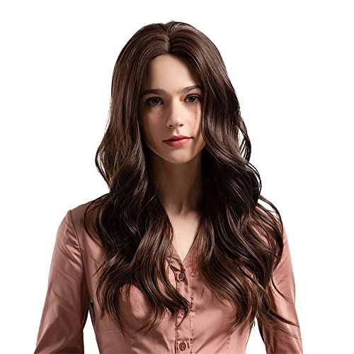 Darana Ladies Long Wavy Wig, Honey Brown Wig, Dark Brown Wig, Synthetic Wavy Loosely Curly Long Wig, Heat-Resistant Fiber 24-inch Brown Gradient Wig Girl Cosplay Wig, Color Costume Wig