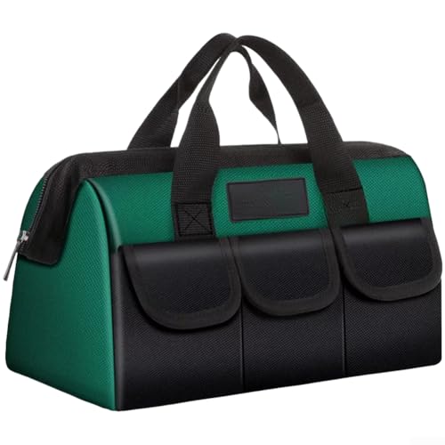 Bolsa de herramientas resistente, almacenamiento de herramientas impermeable, bolsa grande para electricista, bolsa Oxford reforzada, organizador de múltiples bolsillos para carpintero, verde (13