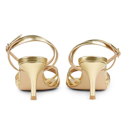 JOY IN LOVE Women's Kitten Low Strappy Heels Ankle Strap Heeled Sandals4