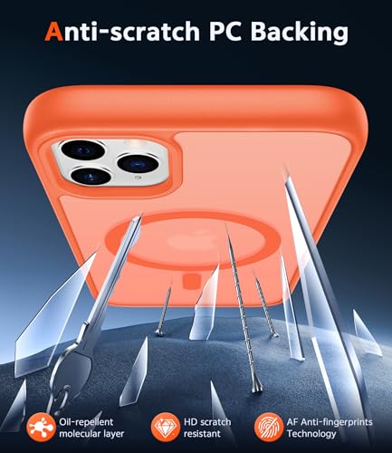 Image of FNTCASE for iPhone 11 Pro-Max Case: Matte Magnetic Phone Cases Compatible with Magsafe Slim Anti Yellowing Military Grade Drop Protection Rugged Protective Translucent Cell Phone Cover (C-Orange)