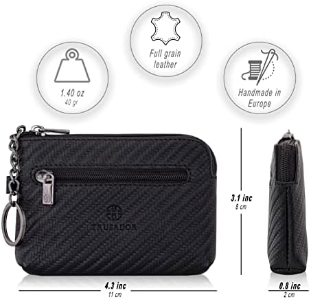 Trusador Milano Kadın Erkek Deri Bozuk Para Kartı Anahtarlık Cüzdan Kese Çanta Fermuarlı Değiştirme Çantası, Karbon, Bozuk Para Cüzdanları ve Torbaları - Görsel 3
