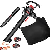 Akku-Laubbläser und Vakuum, batteriebetrieben mit 6 Geschwindigkeiten, 40L Fangsack, 156 CFM, inklusive zwei 4,0 Ah Akkus