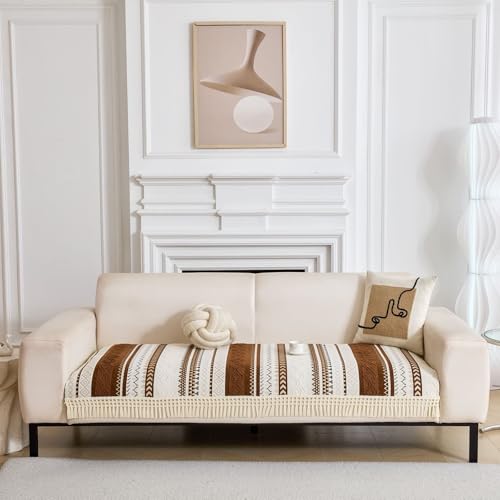 Image of HOMETHREADS Innovative European Premium Style Anti Slip Cotton Sofa Cover Mat with PVC Backing for Non-Slip Comfort (Coffee, 3 Seater | 70x180cm)