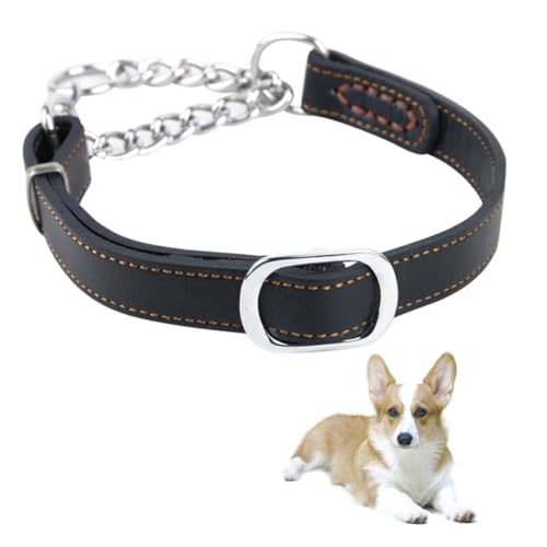 HIAKDOFT Collar de Auténtico Ajustable para Perros Medianos Cadena de Acero Inoxidable Flexible Collar de Adiestramiento para Mascotas Cómodo y Resistente Negro