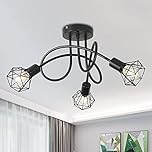 Beleben 3 Way Black Kitchen Ceiling Light Retro Spotlight Fitting Metal Cage Design Industrial Chandeliers Flush Mount Fixture with E14 Base for Living Room Hallway Lounge (Bulbs Not Included)