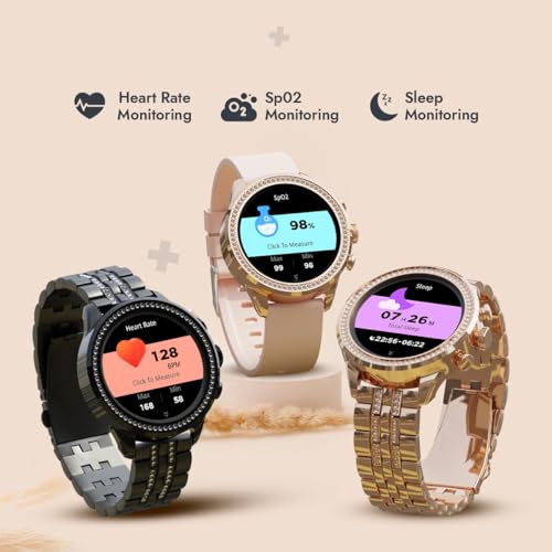 Image of Maxima Bliss+ Smartwatch 1.28 inch Ultra HD Display, 650 Nits, Premium Crafted Diamond Metallic Design, Bluetooth Calling, Voice Assistant, Heart Rate /Sleep /stress monitoring Smart Watch (Rose Gold Peach)