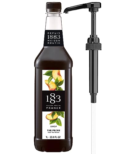Image of 1883 Iced Tea Peach Syrup with Pump for Hot & Cold Drinks - 1 Liter 33.8 Ounces