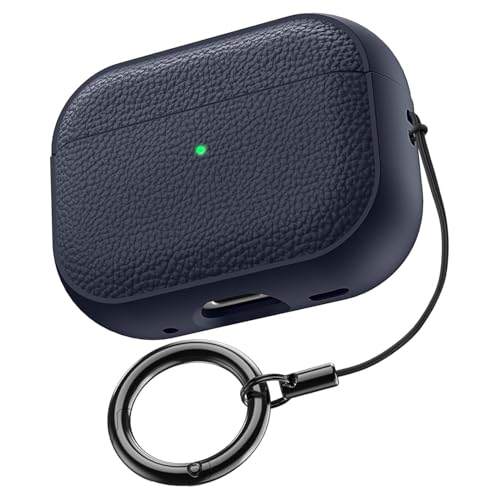 for AirPods Pro 3th Generation Case: Compatible with AirPods Pro 3 Gen (2025) Drop Protection Cover with Keychain Litchi faux leather Shock-Proof Protective TPU Case (Navy blue)