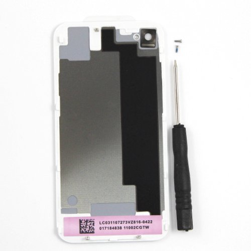 OEM Replacement Glass Back Battery Cover & Frame for iPhone 4S in WHITE for AT&T Sprint Verizon + Pentalobe Screwdriver + Pentalobe Screws (A1387)