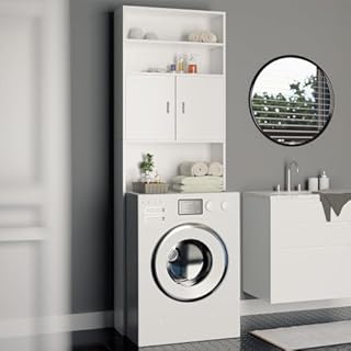 Casaria Mobile per Lavatrice Mobiletto da Bagno Armadio 3 Mensole 2 Ante 185x63x20cm Corridoio