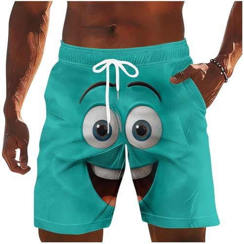 Image of Saxrel Light Blue Men's Funny Printed Beach Pants Quick-Dry Face Swim Trunks - Drawstring Waist Loose Fit Swimming Shorts Casual Fun Summer Shorts for Beach Swimming Daily Pool