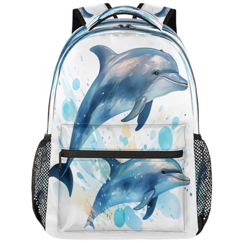 Sac à dos PC portable avec motif dauphins, grand volume fonctionnel pour actifs nomades