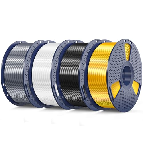 Image of 3D Printer Silk Filament, SUNLU Shiny Silk PLA Filament 1.75mm, Smooth Silky Surface, Great Easy to Print for 3D Printers, Dimensional Accuracy + /- 0.02mm, Silk Light Gold+Black+White+Grey, Total 4KG