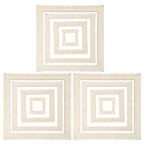 MECCANIXITY 4pcs Weaving Loom, 2" 4" 6" 8" Square Gear Shape Weaving Loom Kit for DIY Crafting, Hanging Decor, Woven Tapestry Knitted Crafts Making